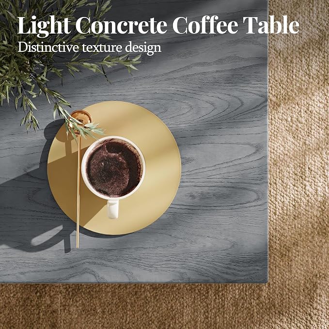 UPHA 28" Square Outdoor Coffee Table, Modern Hollow Concrete Patio Table, Small Minimalist Low Accent Table for Living Room, Balcony, Deck, Backyard, Gray Wood Finish