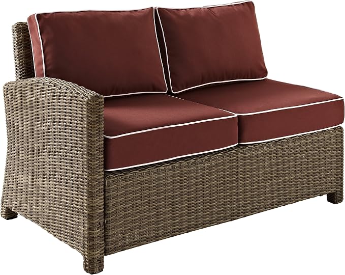 Crosley Furniture Bradenton 4-Piece Outdoor Sectional Sofa Wicker Conversation Patio Furniture Set for Deck, Brown with Sangria Cushions