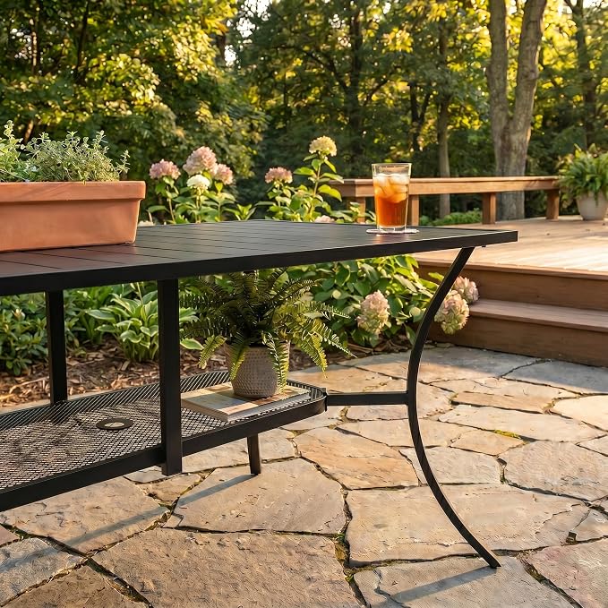 VICLLAX Patio Dining Set for 6, 59" Black Rectangle Table & Rattan Chairs