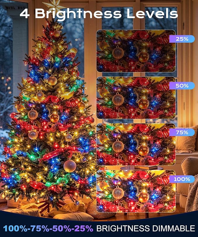 99ft 100 LED Christmas Fairy Lights, 8 Modes Remote Timer,Multicolor | Vivid red, green, blue & yellow glow for indoor or outdoor use; perfect for bedroom, Halloween tree & party decor.