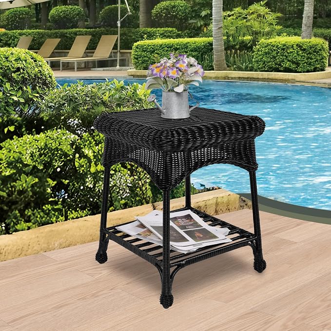 Outdoor Black Wicker End Table