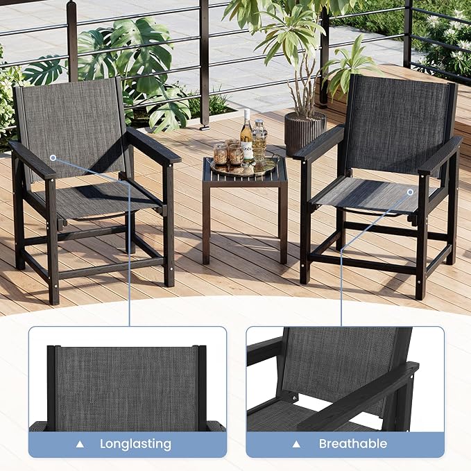 Amopatio Outdoor HDPE Dining Chairs Set of 4 All-Weather Patio Chairs with Textilene Backrest Heavy Duty for Porch Backyard Deck Lawn Garden, Black