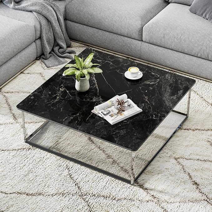 Square Table Top, 39.3" Black Sintered Stone Tabletop, DIY Replacement & Cover Marble Desktop, Scratch & Wear Resistant, Suitable for Indoor & Outdoor