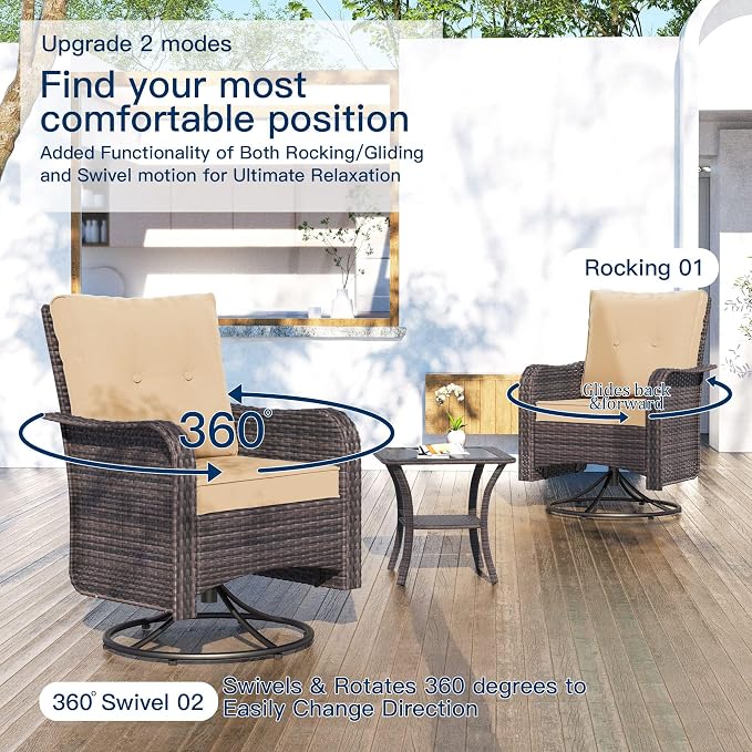 Kullavik 11PCS Outdoor Patio Furniture Set,PE Wicker Rattan Sectional Sofa Patio Conversation Sets with 43" 55000BTU Gas Propane Fire Pit Table,Swivel Rocking Chairs Set,Sand