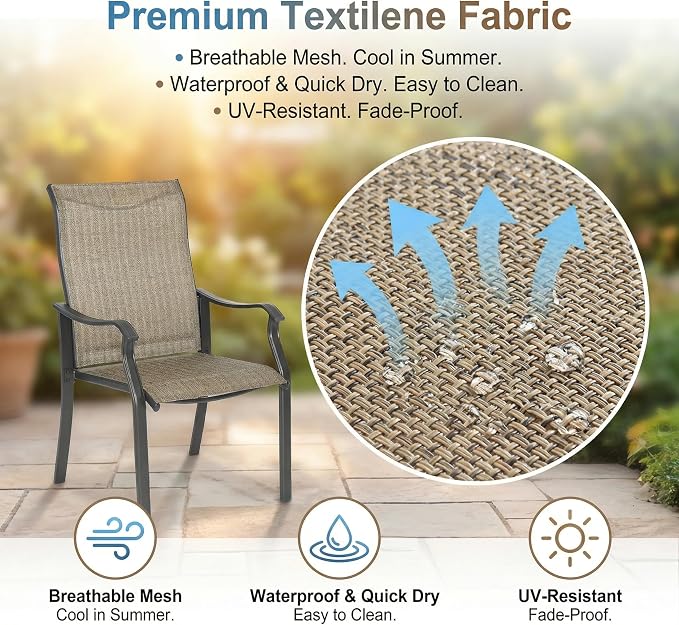 Patio Dining Set, Outdoor Furniture Set Include, 59" Cast Aluminum Table, 4 Textilene Chairs, Patio Table with 2.56" Umbrella Hole
