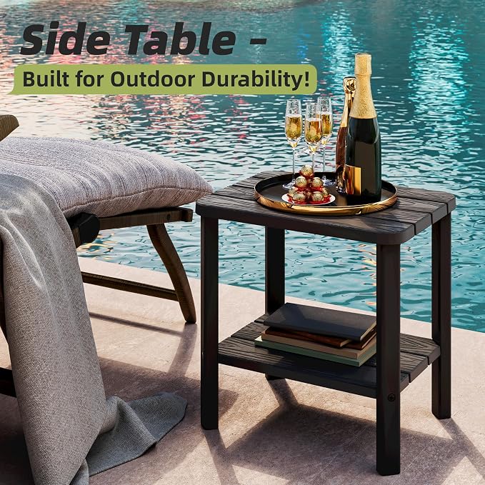KAMABOKO Adirondack Square Outdoor Side Table Set of 2, HDPE Small Patio Table, Weatherproof End Table for Patio, Pool, Backyard, Easy Maintenance(Black)