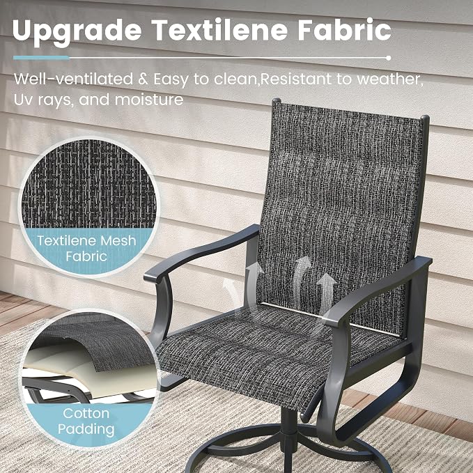7 Pieces Patio Dining Set, Padded Patio Outdoor Furniture Set of 6 Patio Swivel Dining Chairs and Patio Spliced Rectangular Tabletop with Umbrella Hole, for Deck, Backyard, Poolside & Garden