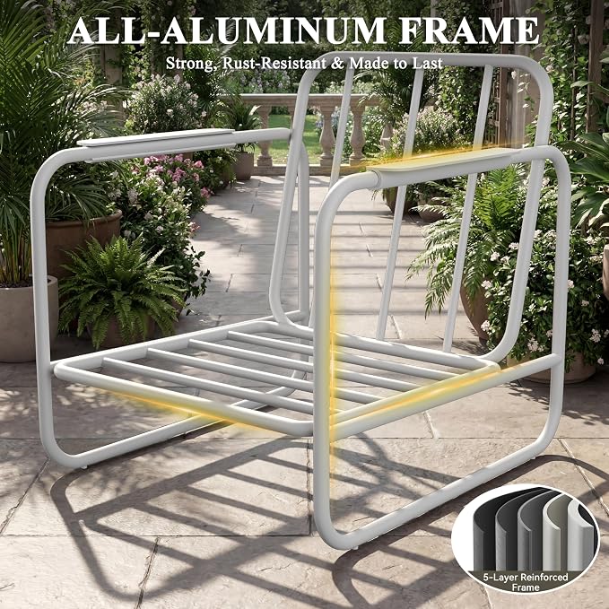 3-Piece Aluminum Outdoor Conversation Set, Modern Deep Seating Chairs with Thick Cushions & Coffee Table, Weather-Resistant for Garden, Porch, Deck, Balcony