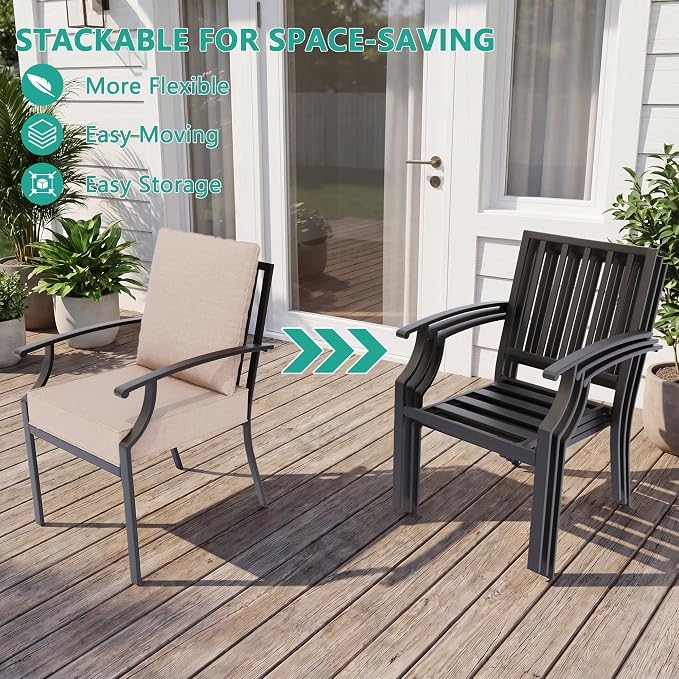 Gotland 14 Piece Outdoor Dining Set, Metal Outdoor Table and Chairs with X-Shaped Legs 1.5" Umbrella Hole, Patio Furniture Set with Waterproof Cushions, Patio Dining Sets for Backyard Deck Khaki
