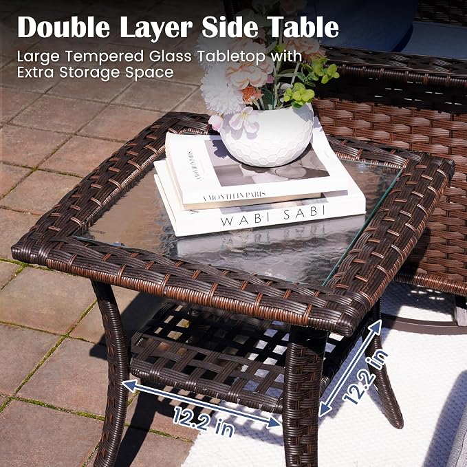 Sundale Outdoor 6 Piece Wicker Patio Furniture Set, High Back Outdoor Couch with Swivel Chairs & Coffee Table, 6" Thick Cushion Patio Conversation Sets with Deep Seating for Yard, Deck (Blue)