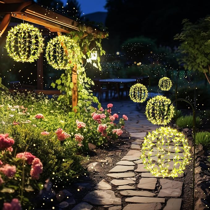 Joomer Solar Ball Lights Outdoor, 2Pack 13 & 11in Total 264 LED, Warm White | Solar Powered Hanging Globe Metal Sphere Lights, 8 Modes Waterproof with Hooks for Patio Garden Gazebo Decorative Tree Decor