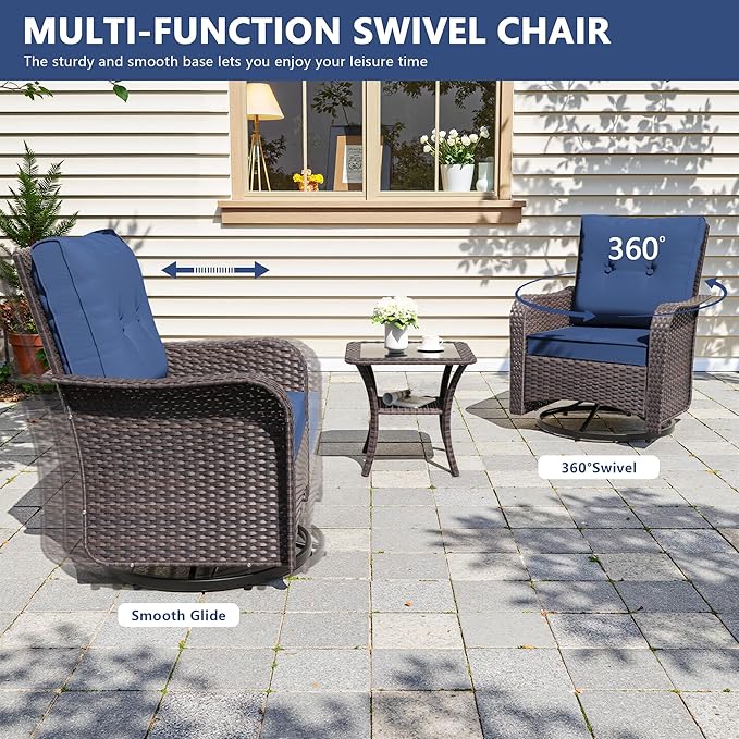 11 Pieces Outdoor Patio Furniture Set,Outdoor Sectional Furniture with 43" 55000 BTU Gas Propane Fire Pit Table,PE Rattan Wicker Patio Conversation Set,Swivel Rocking Chairs Set,Navy Blue