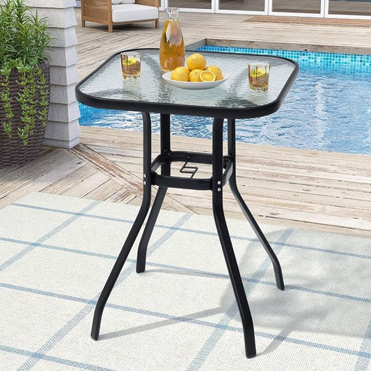 Crestlive Products Outdoor Dining Table for 6, 70" Rectangular Patio Table with Metal Frame 1.6" Umbrella Hole for Backyard Balcony Garden, White