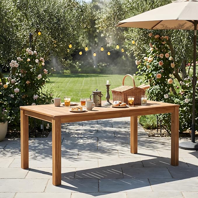 Merax Outdoor Dining Table for 6, 67" L Rectangular Acacia Wood Patio Table for Lawn, Backyard, Garden, Natural