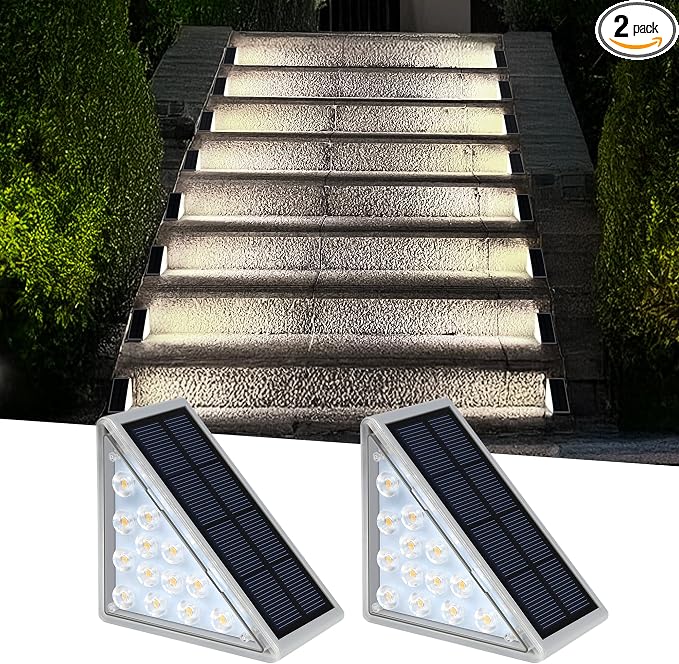 AUDLES LED Solar Step Lights Waterproof Outdoor Stair Lights, Solar Deck Light Outdoor Decor IP67 Solar Decoration Light for Yard, Patio, Garden, Walkways, Front Door, Pathway, Driveway, Porch 2PK