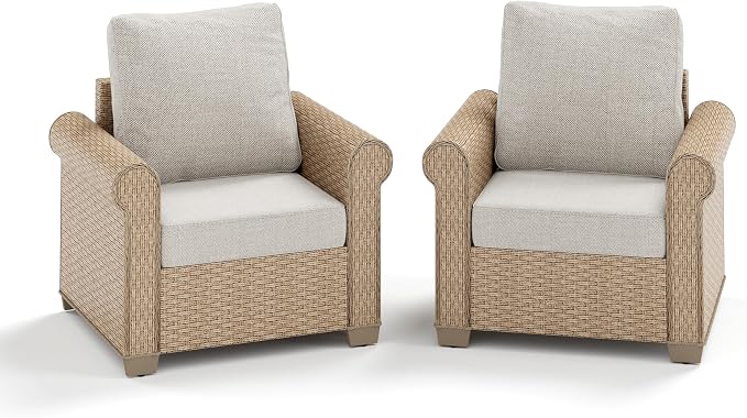 MIXPATIO Patio Furniture Set 2 pcs, Wicker Outdoor Patio Furniture, 2 Single Chairs, Rattan Patio Conversation Set for Backyard Deck, Beige