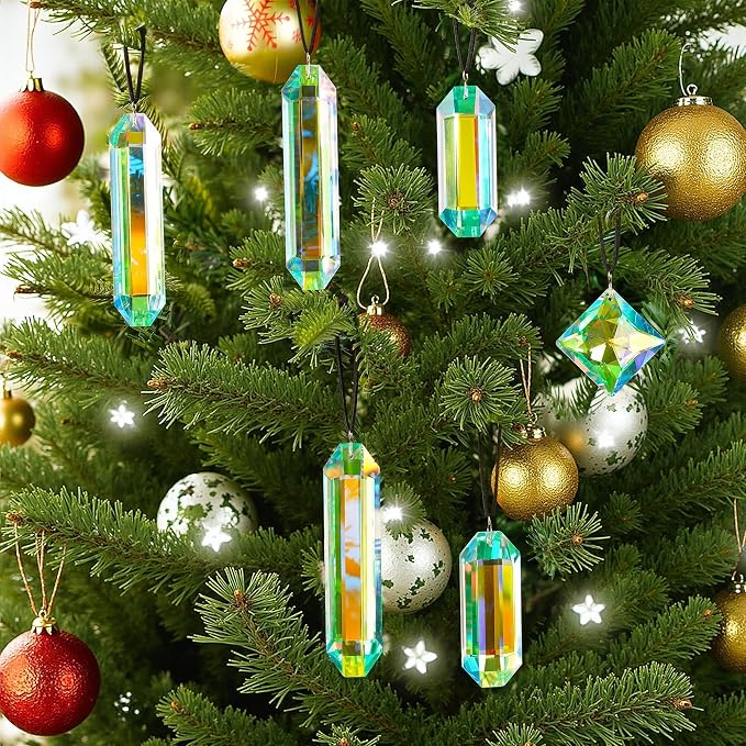 Set 7 Crystal Sun Catcher Prisms AB Colored Suncatcher Crystals for Window | Rainbow Maker Prisms,Indoor Window Suncatchers Hanging,Glass Ornaments for Christmas Tree Home Garden Decor,Gift For Women