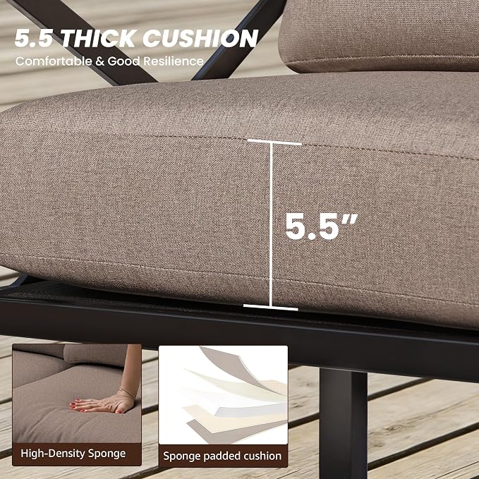 NATURAL EXPRESSIONS Outdoor Patio Furniture 4 Pieces Set, Modern Patio Conversation Sets, Outdoor Sectional Metal Sofa with 5.5 Inch Cushion and Coffee Table,Shale