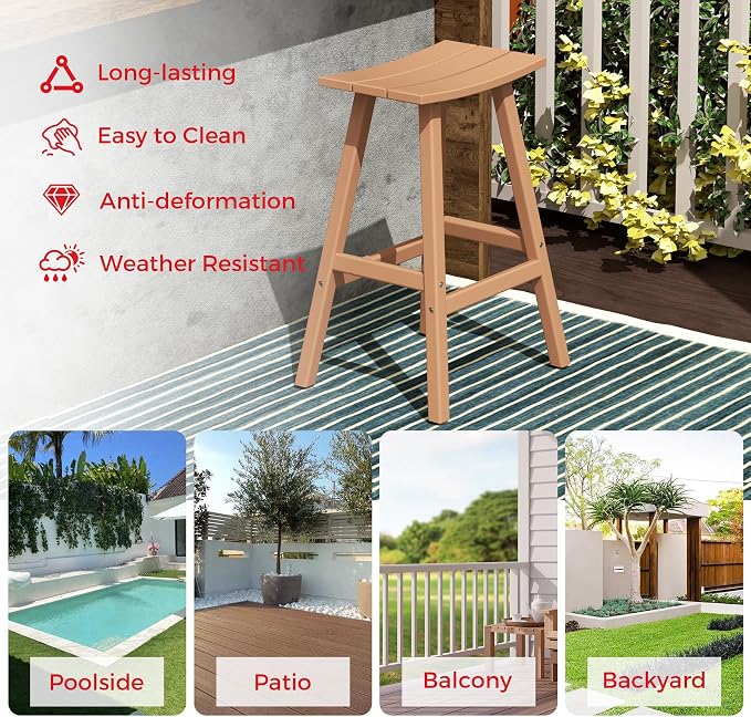 Costaelm Outdoor Bar Table, 42" Counter Height Round Patio Cocktail Bar Table, Patio Bar Table 3-Pieces Set Bistro Dining Table Pub Table for Deck, Backyard, Garden, Teak