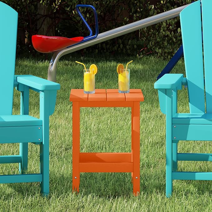Costaelm Kids Outdoor End Table, Small Patio Table, Outdoor Side Table Porch Table Adirondack Patio Side Table for Outside, Pool, Porch, Garden, Orange