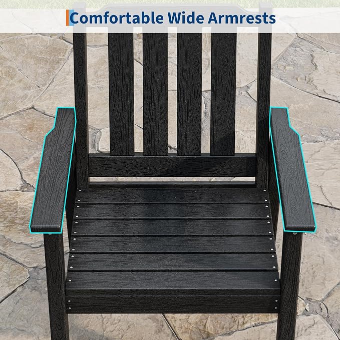 Set of 4 Outdoor Dining Chairs, 650LBS Capacity Wide HDPE Seat, Rustproof Aluminum Frame, Heavy-Duty All-Weather Patio Garden Seating Furniture for Deck Porch Backyard Poolside, Black