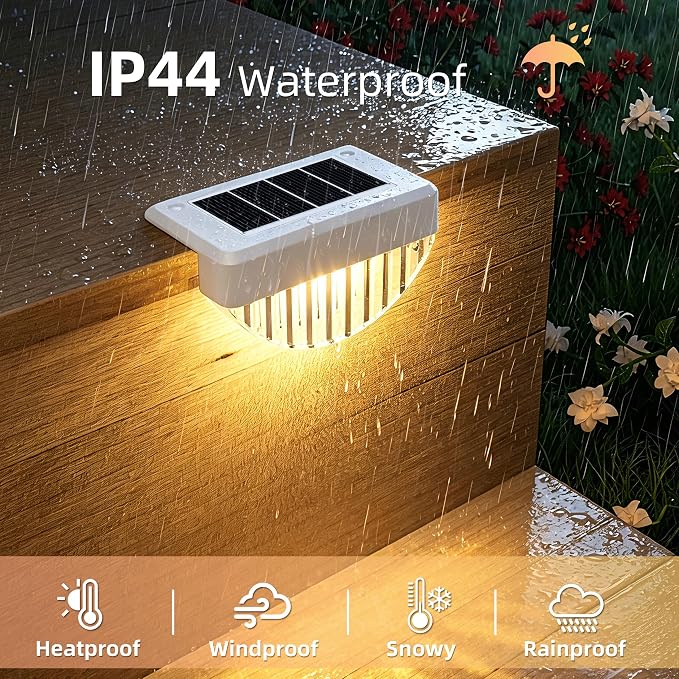 VOLISUN 8 Pack Solar Deck Lights Outdoor, Warm White LED Solar Step Lights for Outside, Waterproof Fence Light for Patio, Deck, Stairs, Yard, Pool and Porch (White)