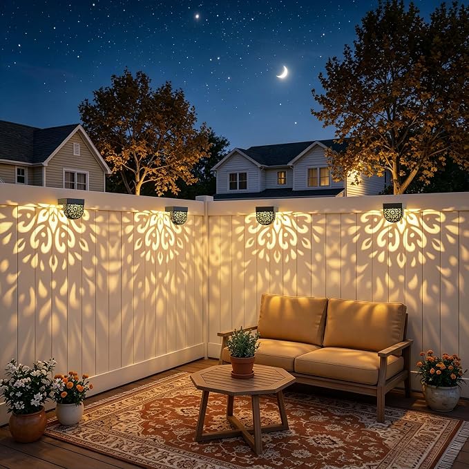 Solar Fence Lights 6 Pack Solar Deck Step Wall Lights Outdoor Waterproof LED Decorations Warm Yellow Light Decorative Lighting for Garden, Front Door, Backyard (Black 1)