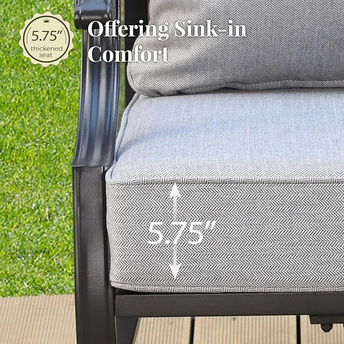 MIXPATIO Patio Furniture Set 6 pcs, Outdoor Patio Furniture, 1 X 3-Seat Sofa, 4 X Single Chairs, 1 X Coffee Table and 5.75" Extra Thick Cushion, Patio Conversation Set,Grey
