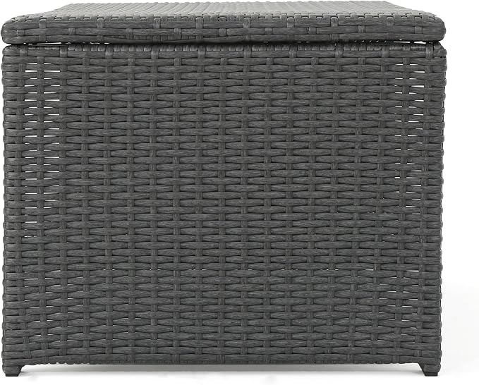 ST Lucia Patio Coffee Table Woven Rattan Open Shelf, Grey | Woven rattan, weather resistant, flat tabletop, open lower shelf, stable 4-corner base