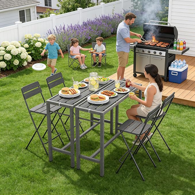 Outdoor Patio Bar Table, 55" Rectangular Counter High Top Table,Metal Pub Height Bistro Deske for Balcony, Backyard, Porch, Deck,Garden, Poolside