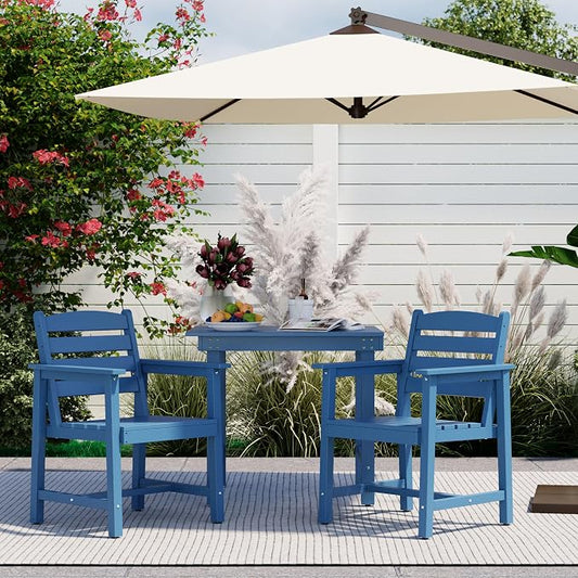 Anbuy Patio HDPE Dining Table Sets, Patio Dining Chairs Set of 2 - HDPE Outdoor Dining Chair for Various Scenes in Outdoor, Dining Room, Garden (Blue)