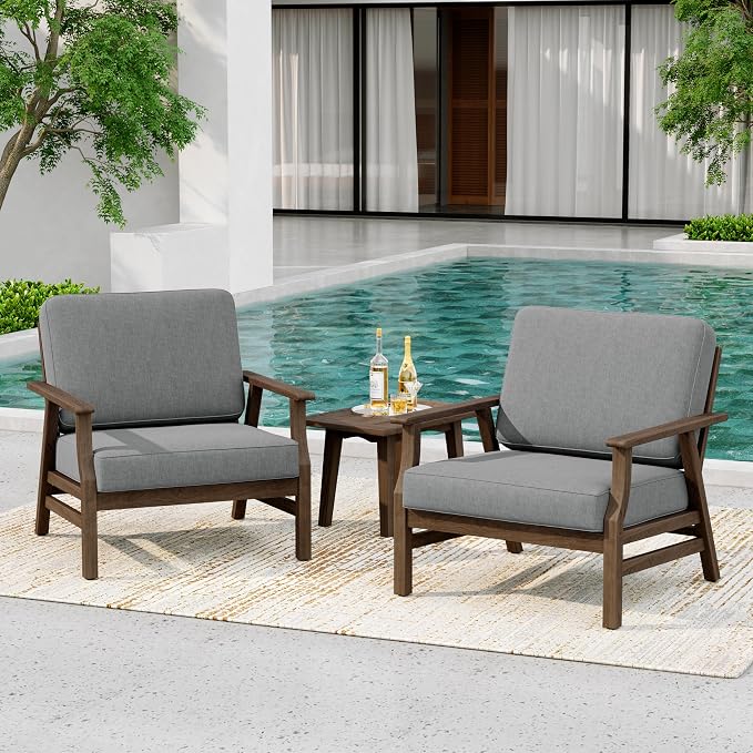 4 Pieces Patio Furniture Sets, Teak Wood Outdoor Sectional Furniture with Coffee Table, 4 Seats Patio Sofa Couch Conversation Set for Backyard Deck - Gray