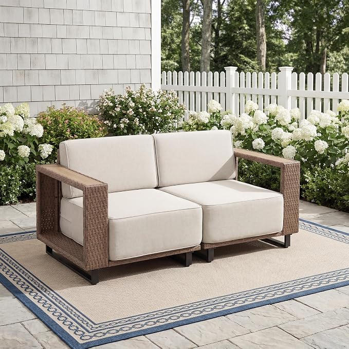 Bonzy Home Patio Loveseat Sofa, Wicker Rattan Loveseat Couch with Widened Armrest and Extra-Thick Soft Cushions, Patio Conversation Sets for Porch, Garden Poolside Balcony