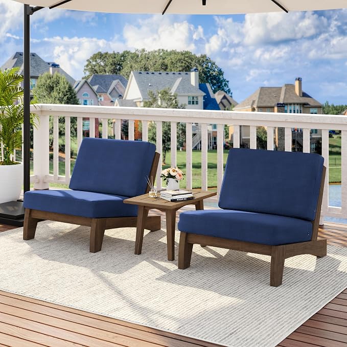 3 Piece Wood Outdoor Chairs Patio Bistro Set with Side Table, All Weather Outdoor Furniture Patio Sofa Chair Backyard Seating Group - Navy