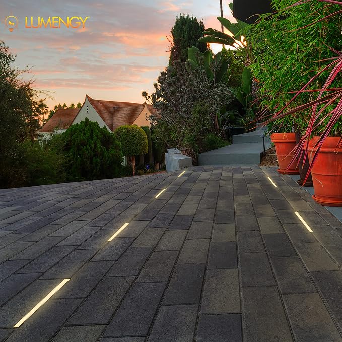 LUMENGY Paver Light Slim 0.5x18 Inch (0.55x17.72), 2700K Warm White, Glare-Free Linear Lighting for Driveways, Walkways and Paver Borders, 12V Hardwired, IP67 Waterproof, Drive-Over Rated