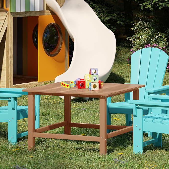Costaelm Outdoor Kids Table, Toddler Dinner Table Baby Desk Outdoor Childrens Party Tables for Arts & Crafts, Snack Time, Multi-Activity Desk for Ages 2-8 in Classroom/Outside, Teak