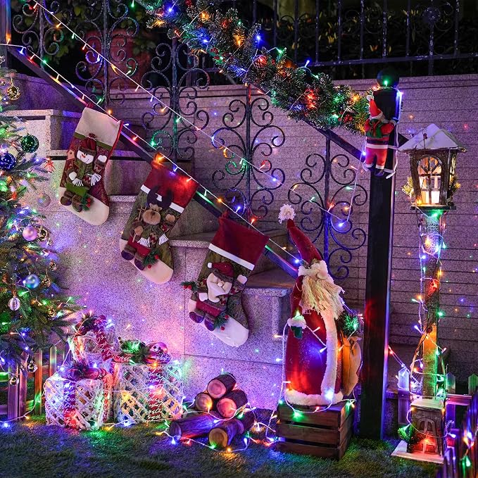 JMEXSUSS 163ft 500 LED Multicolor Christmas Lights Outdoor Waterproof | Clear Wire Colorful String Lights, 8 Modes Christmas Tree Lights Plug in for Patio Wedding Party Yard Xmas Tree Decor