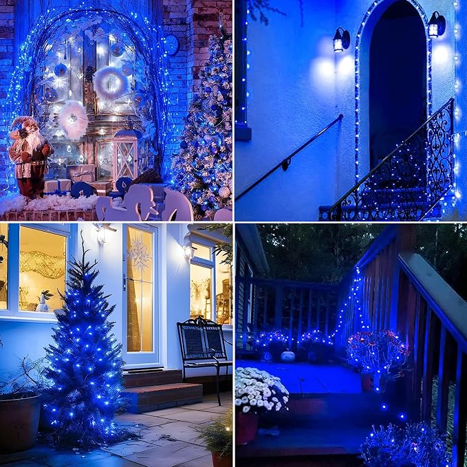 Joomer Solar Fairy Lights, 2-Pack Total 80FT 240LED String Lights, Blue | Silver Wire, Solar String Light Waterproof 8 Lighting Modes for Patio Fence Party Garden Yard Home Outdoor Decoration