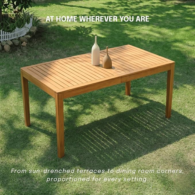 NTC Noma 63 Inch Solid Wood Dining Table, Seats 4-6, Indoor & Outdoor Rectangular Table, Weather Resistant Patio Dining Table for Backyard, Deck & Dining Room, Easy Assembly, Natural