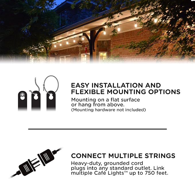 Enbrighten LED Outdoor StringLights SoftWarmWhite PatioLights with UltraDurable Shatterproof and Waterproof Acrylic Bulbs for Balcony,Backyard,Porch,Gazebo,Deck,Party and Market,35631,48ft(Pack of 2)