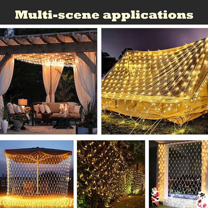 LED Net Lights, 270L 10×10 FT Outdoor Mesh Lights for patio, Pergolas