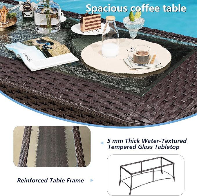 7-Piece Patio Furniture Set,Outdoor Conversation Sets w/Glass Table&High Back Wicker Swivel Rocker Chairs,All-Weather Wicker Sectional Sofa for Deck,Yard and Poolside,Grey
