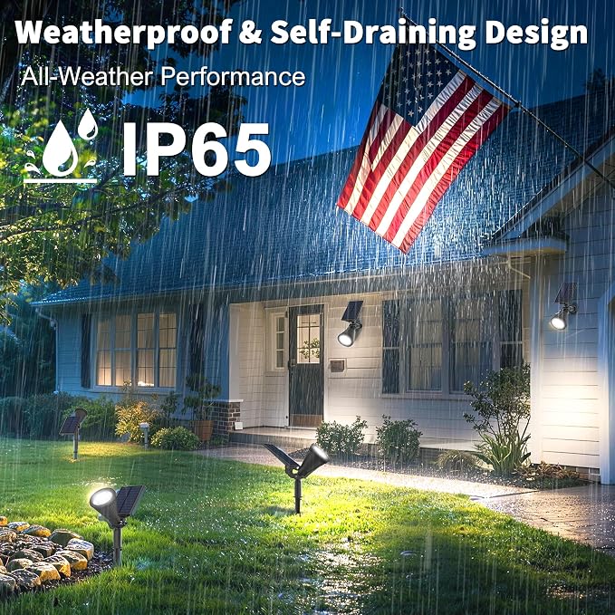 JEJOT 1 Pack Solar Lights Outdoor Waterproof,Cool White Light,2 Lighting Modes,Solar Powered Spotlights for Yard Garden Solar Spot Lights for Flag Landscape Auto On/Off