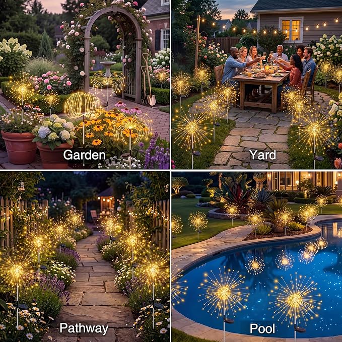 btfarm 10 Pack Solar Garden Lights Outdoor, 8 Modes Firework Lights Outside | 120LED, Waterproof Fairy Twinkle Light Solar Powered for Yard Christmas Pathway Lawn Pool Patio Decorative, Warm White