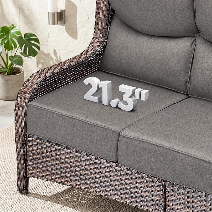 6 Piece Wicker Patio Furniture Set with Swivel Rocker Chairs Set of 4 Brown