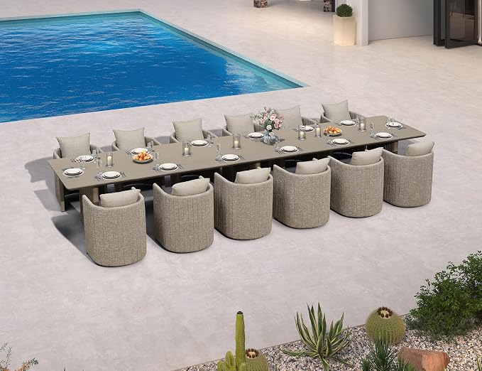 PURPLE LEAF 189-Inch Aluminum Patio Dining Set for Grand Party Hosts, 13-Piece Outdoor Dining Table and Chairs with Sun-Resistant Olefin Cushions for Backyard Dinner Parties and Poolside Hosting Beige
