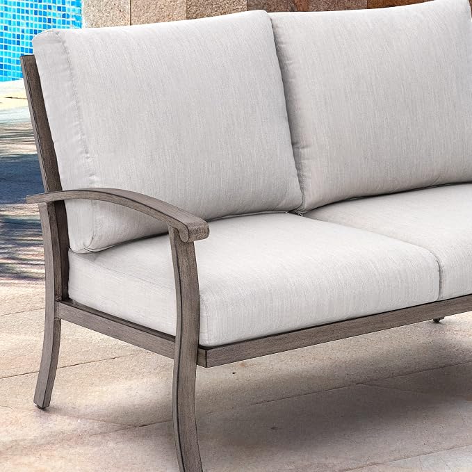HAPPATIO 7 Piece Aluminum Patio Furniture Set, Outdoor Swivel Armchair with Loveseat, All-Weather Outdoor Sectional Sofa with Side Table and Coffee Table, Garden Conversation Set for Lawn(Gray)