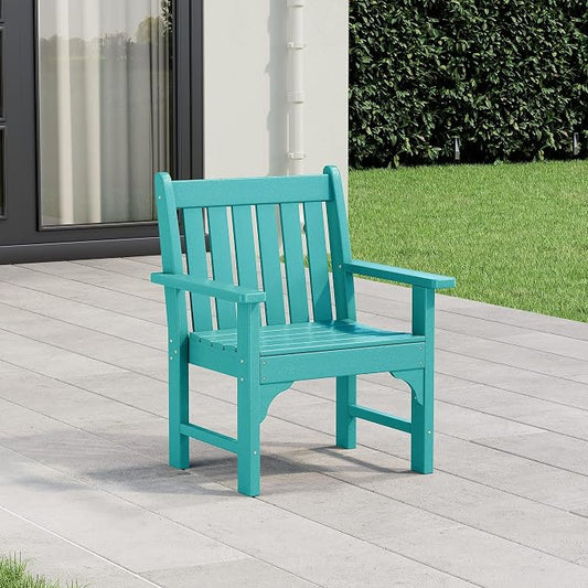 Costaelm Outdoor Dining Arm Chair, Patio HDPE Garden Dining Table Chair, Poly Lumber Waterproof Restaurant Bistro Farmhouse Chairs for Outside Porch Backyard, Turquoise