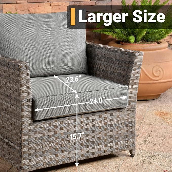 CAODOC 16 Pieces Patio Furniture Conversation Set with 42" Fire Pit Table Rocking Chair Outdoor Sectional Gray Wicker Sofa Set