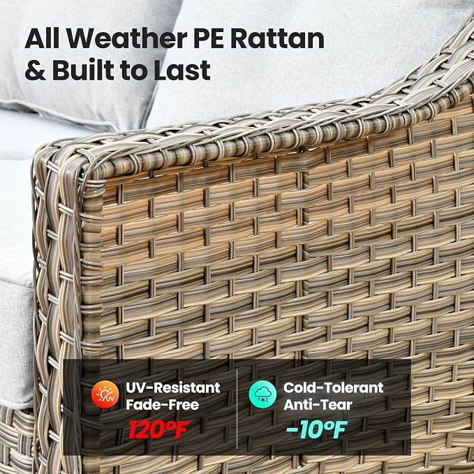 2 Piece Patio Furniture Set, Outdoor Wicker Chairs Set of 2 with Thick Cushion, Heavy Duty High Back Comfortable Chair for Small Balcony Porch Garden, Grey